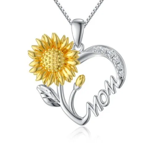 Sunflower Heart - I Love You Mother Pendant Jewelry Mother's Day Birthday Gift