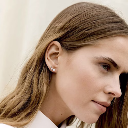 Simple Curved Sparkling Zircon Stud Earrings With Pave-set Stones